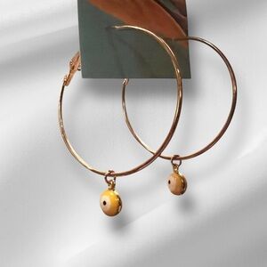 Evil Eye (Yellow Charm) Gold Hoop Earrings